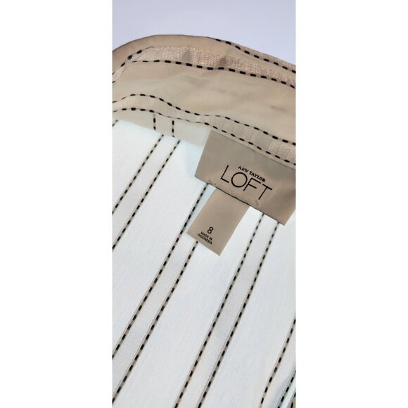 ANN TAYLOR LOFT TOP Top Womens SZ 8 Double-Breasted Button-Down Shirt Stripped W - Picture 7 of 10